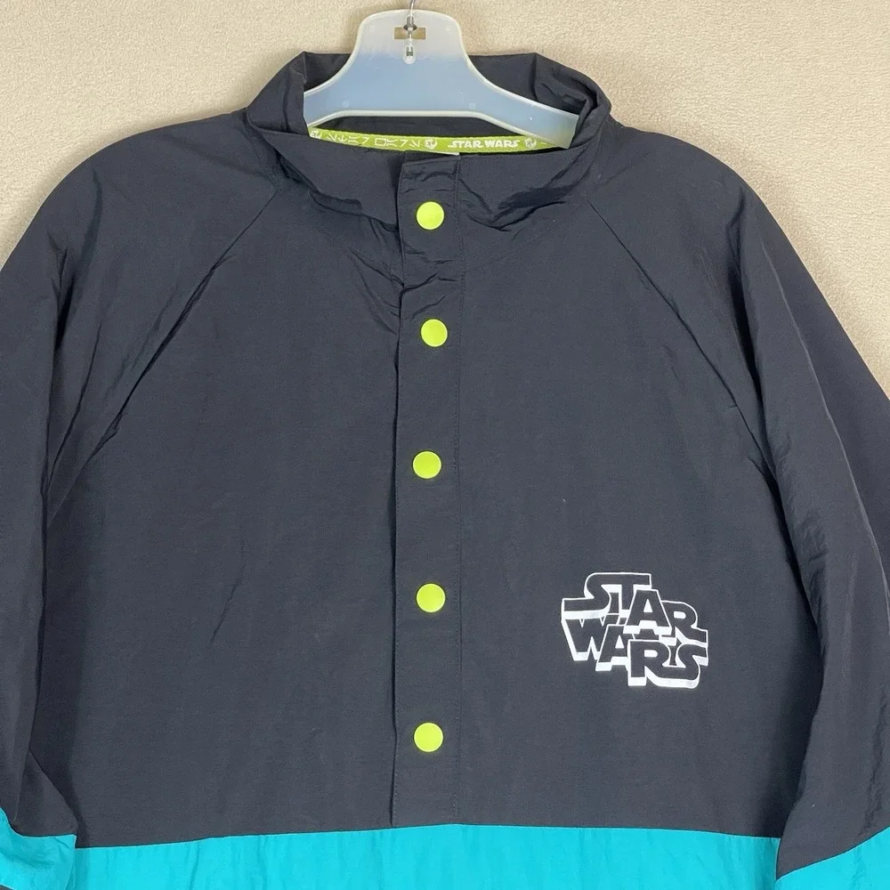 Disney Star Wars Jacket Mens XXL Black Rebel Leader Windbreaker‎ 1/2 Snap Up